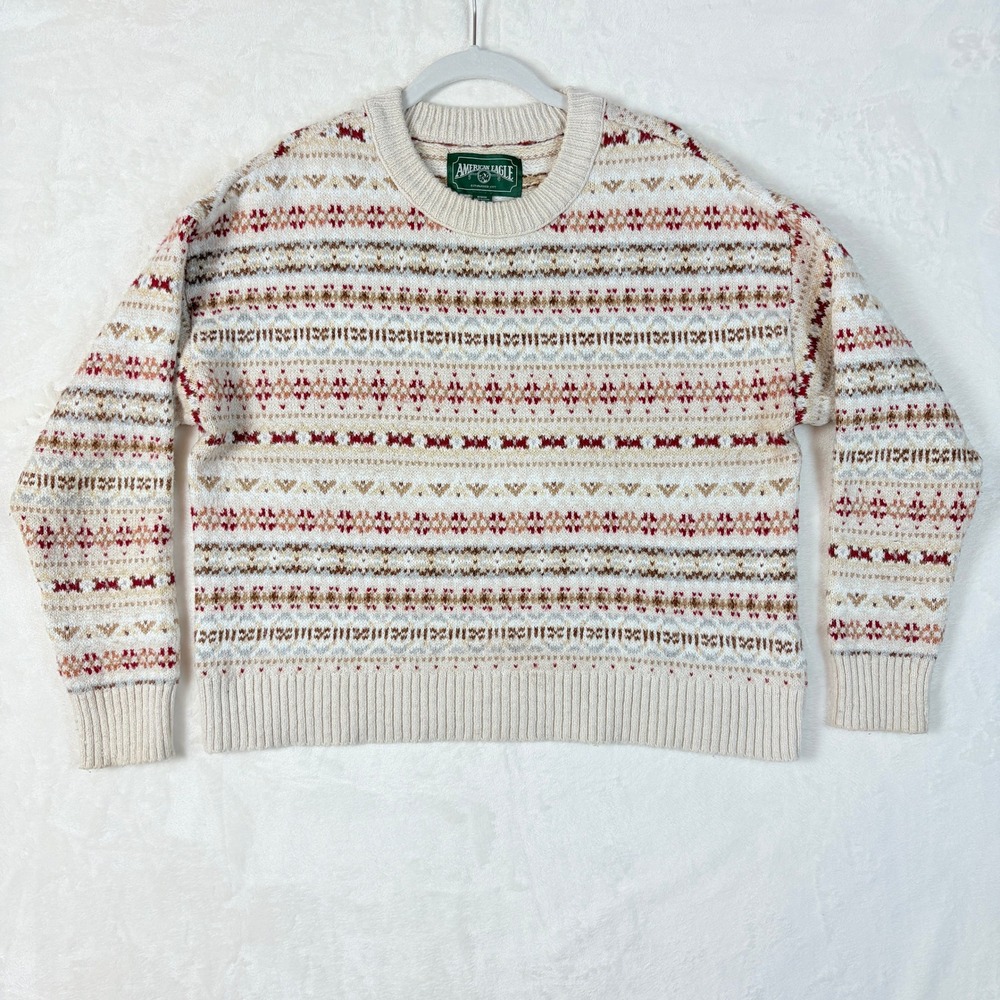 American Eagle Sweater Women Sz Medium‎ Fair Isle Knit Crewneck Heritage 2010s